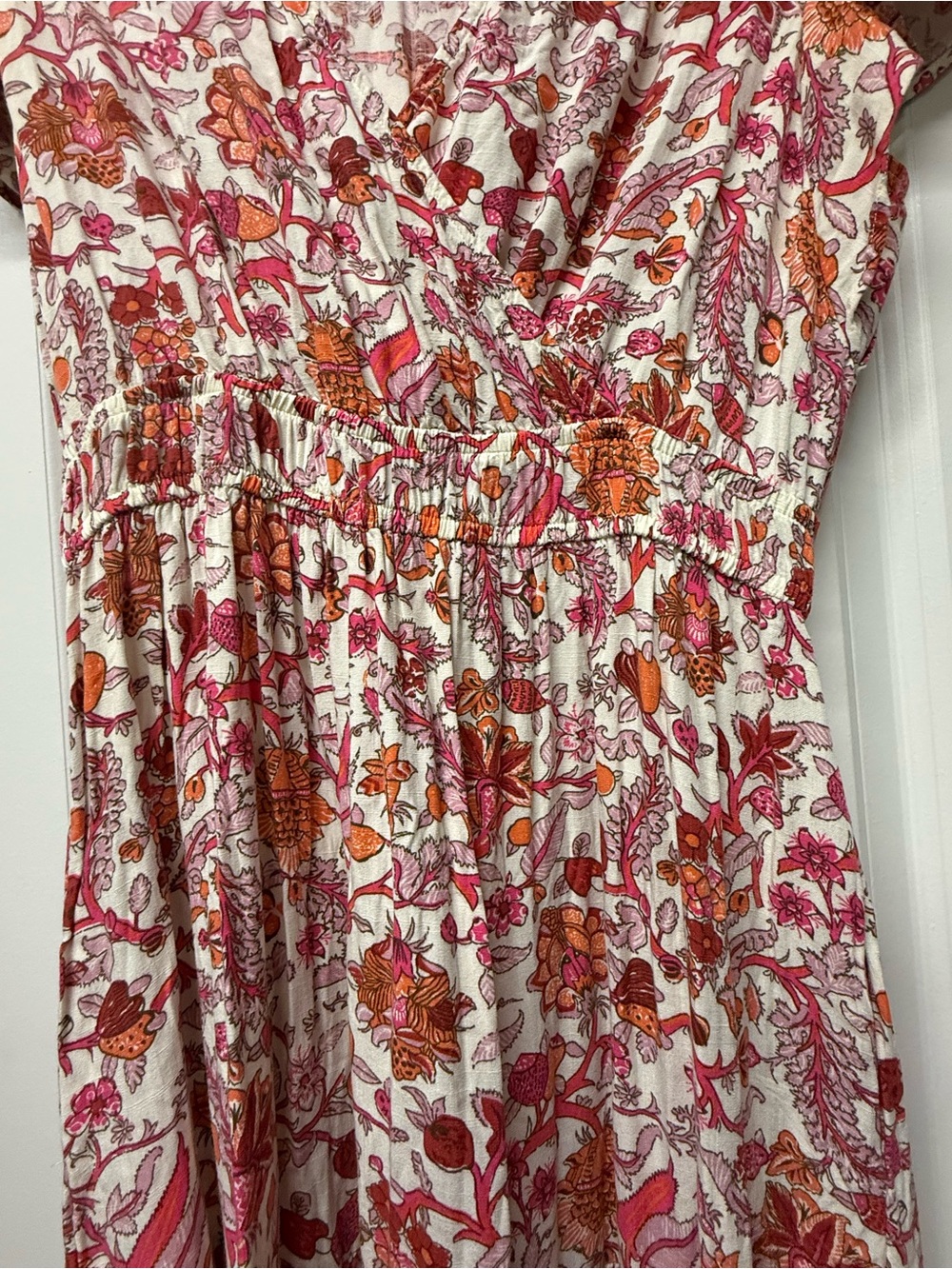 Knox Rose Floral Boho Maxi Dress Size Medium Pink Orange Flutter Sleeve - Picture 2 of 7